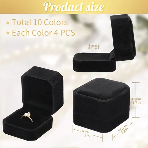 Miniatura 2 de Yaomiao Caja de terciopelo para anillos de boda, caja de anillos de compromiso, cajas de joyería, caja de embalaje para anillo, soporte