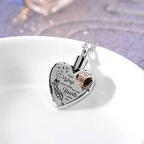 Miniatura 5 de misyou Collar de cremación de corazón para cenizas, joyería de cremación con 12 piedras natales, collar de urna conmemorativa de alas de ángel