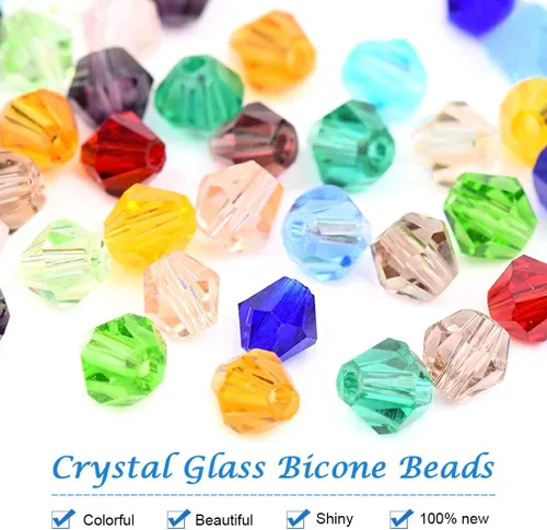 Miniatura 3 de Glarks Juego de 1800 cuentas de cristal de 5/64 pulgadas, cuentas facetadas de cristal con forma de bicono de 15 colores con cuerda elástica