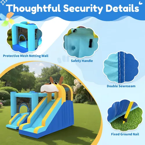Miniatura 4 de MUKDIY - Casa inflable para niños con doble tobogán, castillo de salto de 9.5 pies x 9.5 pies para niños, incluye soplador de 450 W, castillo
