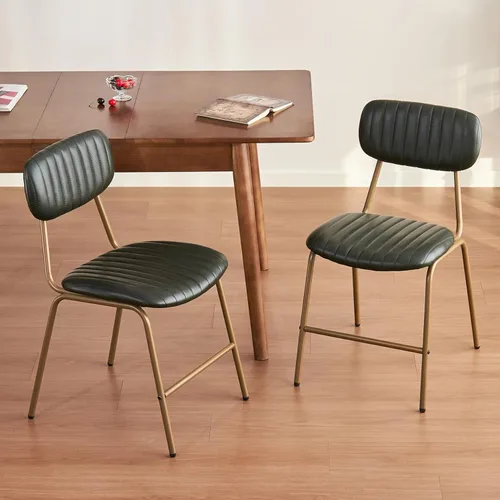 Miniatura 8 de Juego de 2 sillas de comedor modernas de mediados de siglo, sillas retro con asiento tapizado de piel sintética y respaldo de madera maciza y patas