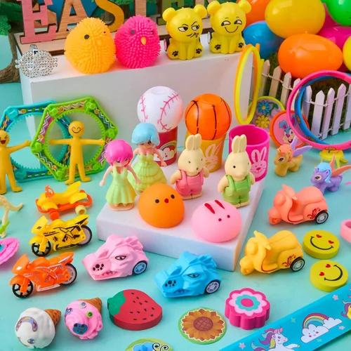 Miniatura 8 de JOYIN 60 huevos de Pascua con calcomanías de juguetes en el interior, búsqueda de huevos de Pascua precargados con juguetes surtidos para niños