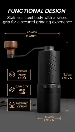 Miniatura 5 de Vevok Chef Molinillo de café manual O20 – 20 niveles de ajuste externo, capacidad de 1.23 oz con estuche de viaje y equipo de limpieza, molinillo