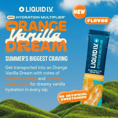 Liquid I.V.® Multiplicador de hidratación - Orange Vanilla Dream | Mezcla de bebida en polvo con electrolitos | 1 paquete (16 porciones)