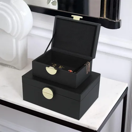 Miniatura 3 de HofferRuffer - Cajas de joyería de piel sintética, juego de 2 piezas de cajas decorativas de almacenamiento con accesorios organizadores y herrajes