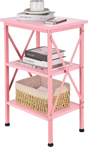Miniatura 9 de VECELO Mesa auxiliar, mesita de noche, mesas auxiliares de sala de estar de 24 pulgadas de alto, mesitas de noche reforzadas con diseño X, mesa