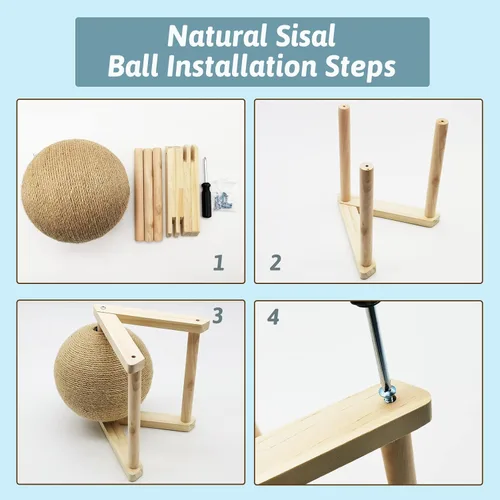 Miniatura 6 de Fhiny Juguete rascador de conejo, bola rascador de sisal de madera maciza natural para gatitos de interior, bola rascador de garras para gatitos