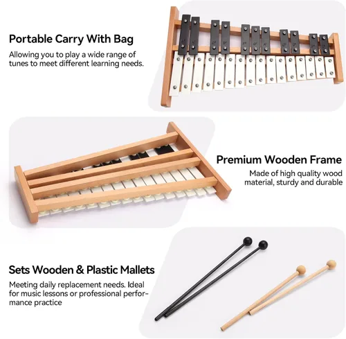 Miniatura 5 de Heuyrao Xilófono Glockenspiel plegable de 27 notas, instrumento de percusión de madera con 4 mazos y bolsa de transporte, para adultos