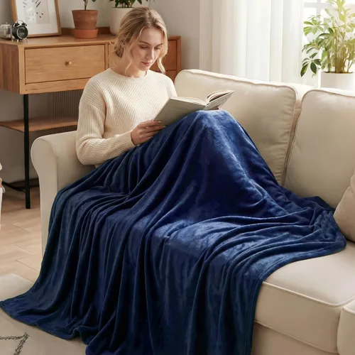 Miniatura 2 de Exclusivo Mezcla Manta de vellón para sofá, cama, súper suave y cálida, para uso en todas las estaciones, acogedora, afelpada, ligera, 90 x 104 Azul