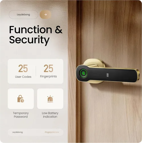 Miniatura 3 de Leydebong Cerradura de puerta inteligente con huella digital, tarjeta IC y teclado, cerradura electrónica 5 en 1 con control de aplicación, fácil