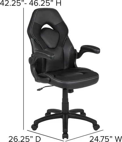 Miniatura 3 de Flash Furniture X10 LeatherSoft - Silla de juegos con respaldo alto estilo carreras con brazos abatibles, silla giratoria ergonómica acolchada