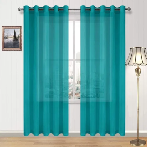 Miniatura 129 de DWCN Cortinas traslúcidas color verde frijol para sala de estar y dormitorio - Cortinas voile con aspecto de lino sintético con ojales en la parte