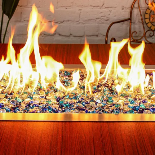 Miniatura 5 de Hisencn Cuentas de vidrio de fuego para hoguera de 1/2 pulgada, rocas de vidrio de fuego azul mezclado para chimenea de gas propano o natural