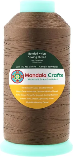 Miniatura 255 de Mandala Crafts - Hilo de nailon para coser cuero, tapicería, mezclilla y para trenzar el pelo; resistente, 1500 yardas, tamaño 69 T70 Marrón