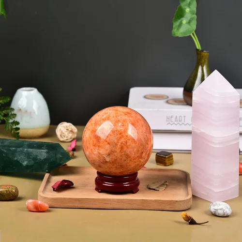Miniatura 6 de JIC Gem Bola grande de cristal de cuarzo brillante con piedra solar curativa con soporte de madera decorativo para decoración de regalos
