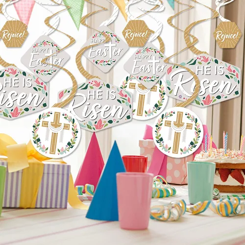 Miniatura 2 de Big Dot of Happiness Pascua religiosa – Decoración cristiana para colgar – Remolinos de decoración de fiesta – Juego de 40