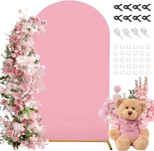 Miniatura 11 de Cubierta de fondo de arco de 7.2 pies, cubierta de arco de elastano beige, cubierta de soporte elástica con herramientas de atar globos para boda