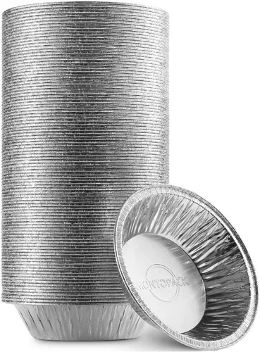 MontoPack - 100 sartenes desechables de aluminio de 5" para tartas y pasteles | Sartén redonda de 5 pulgadas para hornear mini tartas personales,