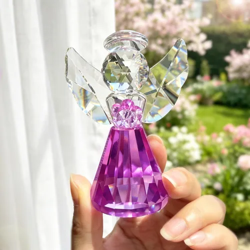 Miniatura 8 de HDCRYSTALGIFTS Juego de 2 figuras coleccionables de ángel guardián de cristal, adornos de ángel de cristal de 2.5 pulgadas para Navidad, Acción