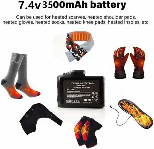 Miniatura 7 de Batería Recargable de Polímero de Litio de 3500mAh 7.4V Paquete de Reemplazo para Guantes Térmicos Forros Manoplas Calcetines Chaleco Chaqueta