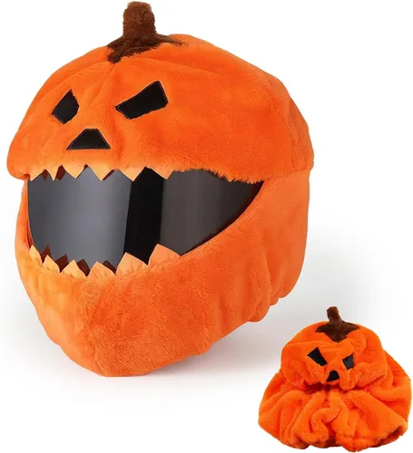 VCOROS Cubierta de casco de motocicleta de calabaza de Halloween, cubierta de casco de cara completa esponjosa para paseos divertidos