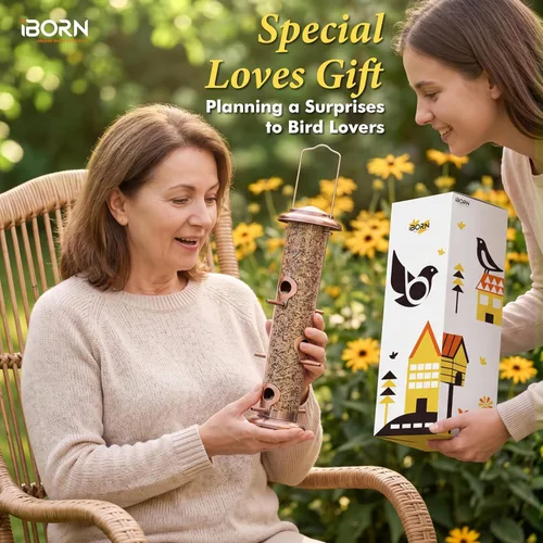 Miniatura 3 de iBorn Comedero de metal para pájaros de cobre cepillado, comedero para pájaros silvestres para colgar al aire libre, acabado de cobre cepillado