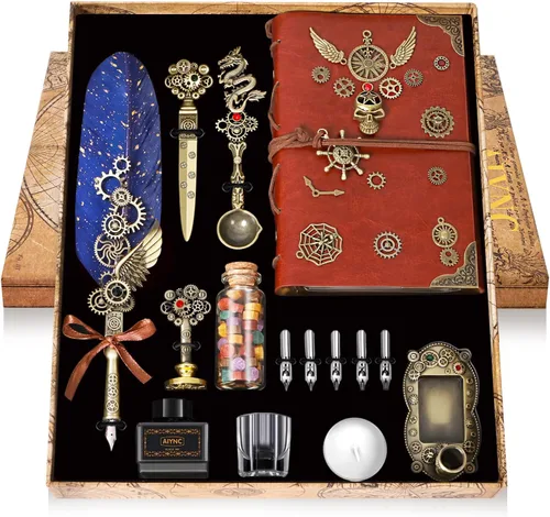 Miniatura 9 de Juego de Pluma Estilográfica y Tinta, Con Kit de Sello de Cera y Cuaderno, Juego de Caligrafía para Amantes de la Escritura, Regalos para el Día