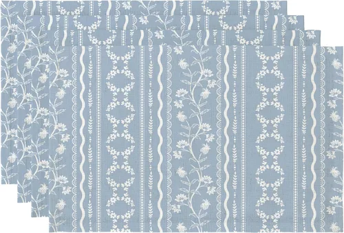 Miniatura 10 de LilyCat Manteles de tela de lino con estampado floral azul, manteles impermeables y duraderos de estilo bohemio para mesa de comedor, juego de 4