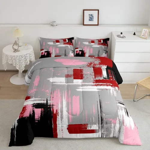 Miniatura 32 de Feelyou Edredón Abstracto Juego de edredón de arte abstracto moderno para niños y niñas, color morado, azul, negro, juego de ropa de cama para Multi