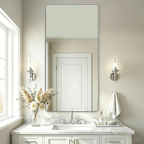 Miniatura 65 de ANDY STAR Espejo de baño negro de 24 x 30 pulgadas, espejos de tocador de baño negros para pared, espejo rectangular redondeado para fregadero