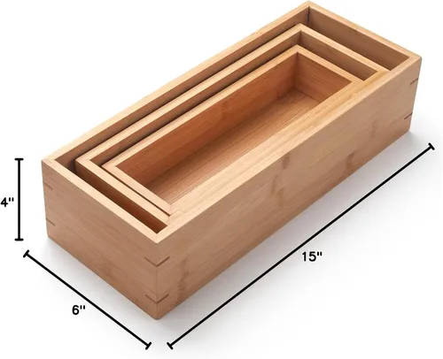Miniatura 9 de Cesta de baño de bambú de 3 piezas, organizador de baño de madera, bandeja de madera para encimera de tanque de inodoro, decoración del hogar, caja
