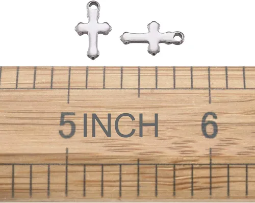 Miniatura 6 de KISSITTY 100 piezas de acero inoxidable 304 tamaño pequeño pulido sólido cruz colgante colgante cruz colgante cadena colgantes para collar, aretes