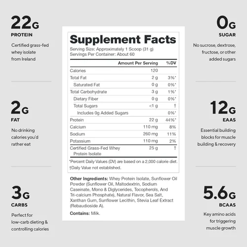 Miniatura 2 de LEGION Whey+ Proteína aislada de suero de vacas alimentadas con pasto – Polvo aislado de proteína de suero bajo en calorías, sin OMG, sin azúcar