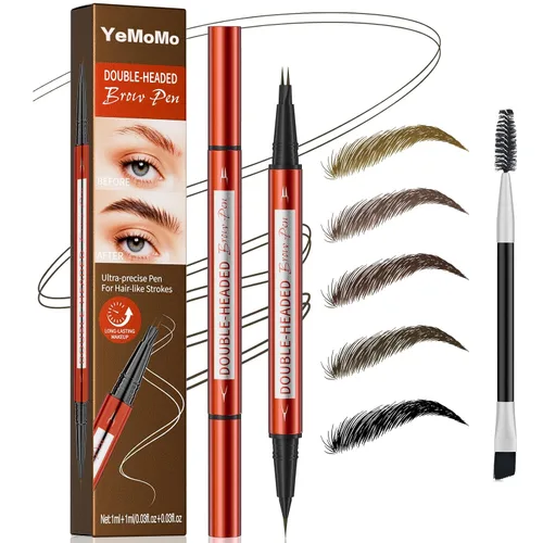 Bolígrafo de doble cabeza para cejas, punta de doble cepillo ultra precisa, trazos de larga duración, disponible en 5 tonos naturales, 3# marrón