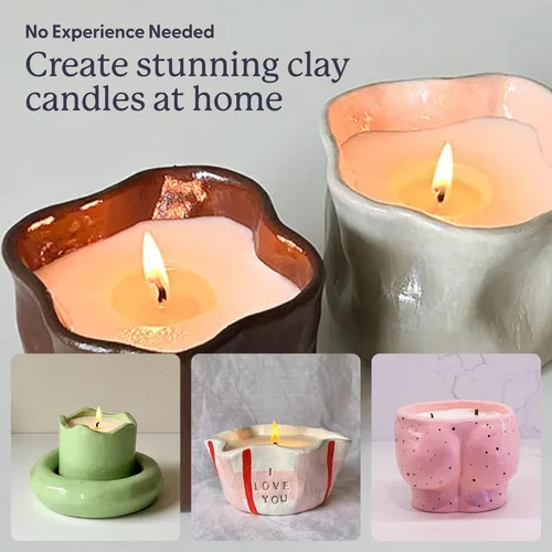 Miniatura 7 de Sculpd Kit de cerámica para hacer velas con arcilla seca al aire Rosa de peonía, kit de inicio de velas para principiantes para adultos con cera