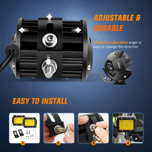 Miniatura 6 de Nilight Barra de luz LED, 2 unidades, 4 pulgadas, 36 W, color amarillo, combo de punto de inundación, lámpara de conducción de triple fila