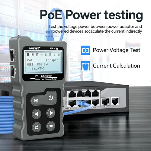 Miniatura 2 de NOYAFA NF-488 - Probador de cable POE para alimentación sobre Ethernet, comprobación de continuidad de cable de red, detector de bucle invertido POE