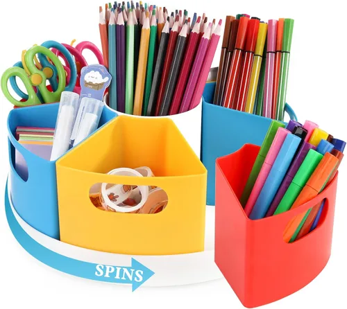 Organizador de almacenamiento giratorio de 360 grados para niños, organizador de marcadores de crayón multicolor y soporte para lápices para
