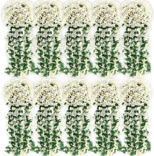 Miniatura 7 de Paquete de 10 guirnaldas de flores artificiales colgantes para boda, ceremonia, pared, hogar, fiesta, jardín, decoración al aire libre (morado)