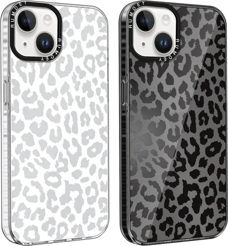 Miniatura 17 de Pack de 2 Fundas con Estampado de Guepardo para Apple iPhone 13 / iPhone 14 de 6.1 Pulgadas, Funda Transparente Linda Coquette con Patrones