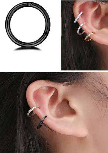 Miniatura 2 de Juego de 8 aretes de aro para cartílago de 16 G de acero inoxidable quirúrgico de 16 G con bisagras para nariz hélix tragus de 0315in 0394in