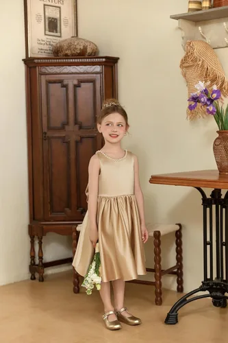 Miniatura 11 de MCieloLuna Vestidos de niña de flores para boda con nudo de lazo elegante de satén para primera comunión