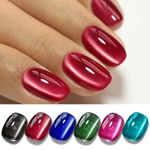 Miniatura 8 de Double Rhythm Juego de esmaltes de gel de ojo de gato, 6 colores, purpurina brillante con imán, holográfico, reflectante, magnético, UV, kit de arte