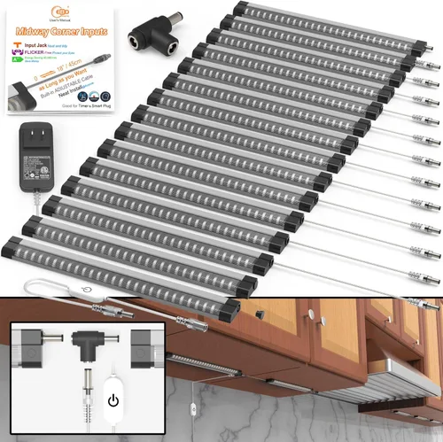 Miniatura 16 de EBD Luces LED Bajo Gabinete Cableadas Incorporadas Cable Ajustable Entrada Intermedia Luces Bajo Mostrador para Fregadero de Cocina 9 Pcs 4050 Lm