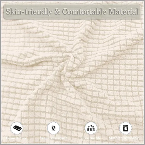 Miniatura 3 de Fundas para sillas de bañera de 2 piezas con funda de cojín, funda elástica de jacquard para muebles, funda protectora para sillón, extraíble, Beige