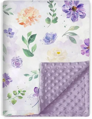 Miniatura 10 de BORITAR Manta de bebé para niñas, súper suave de doble capa de minky con respaldo punteado, manta azul oscuro con estampado floral de belleza, 30 x