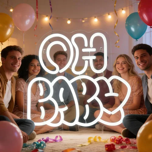 Oh Baby - Letrero de neón para decoración de pared de telón de fondo, cartel iluminado para el día de San Valentín, decoración de pared de guardería