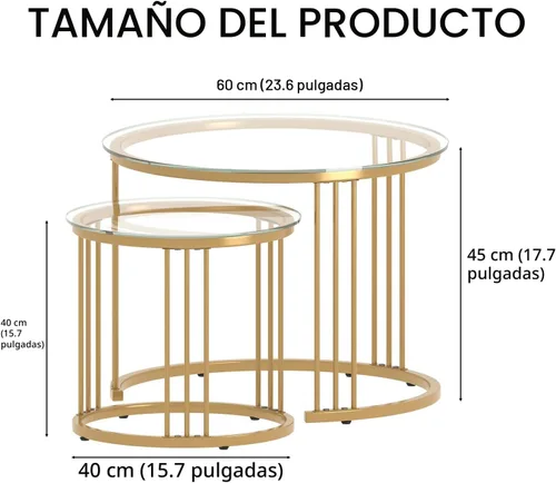Miniatura 2 de Garden 4 you Mesa de Centro Anidable, Juego de 2 Mesas de Centro Redondas de 23.6 Pulgadas, Mesa Anidable de Vidrio con Marco de Metal, Mesas