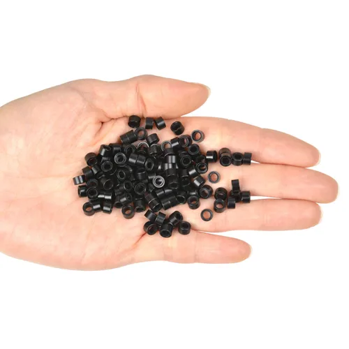 Miniatura 4 de 500 cuentas de micro anillos forradas de silicona de 0.197 in para extensiones de cabello con punta I (negro)