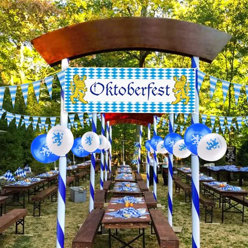 Miniatura 6 de TUPARKA Bandera de banderín bávaro de 98 pies para el Oktoberfest, decoraciones para el Oktoberfest, suministros para fiestas